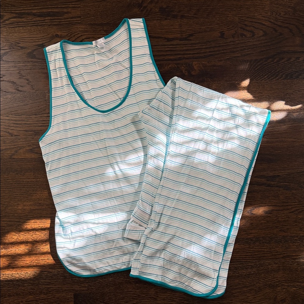 Women's Striped Pajama Set with Teal Trim